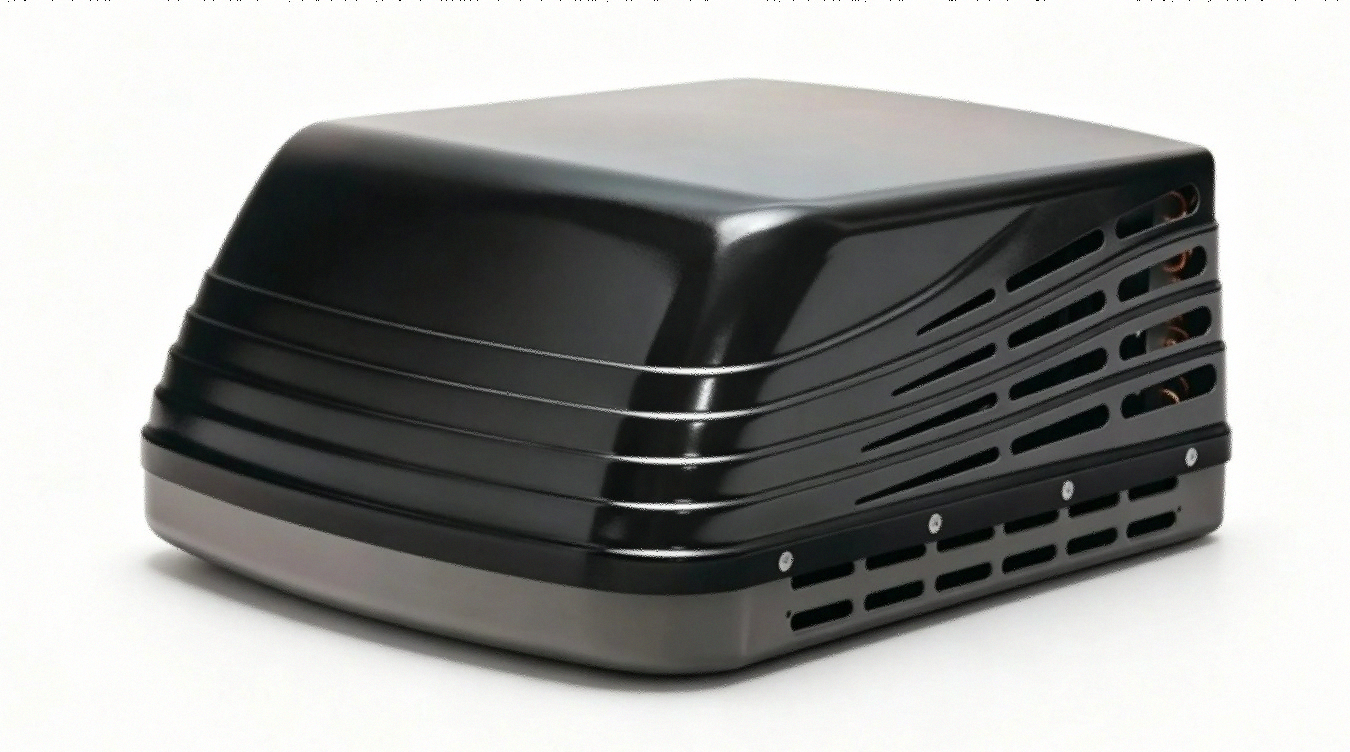 ASA Electronics ACM150B Advent Air 15000 BTU RV Air Conditioner in black mounted on rooftop