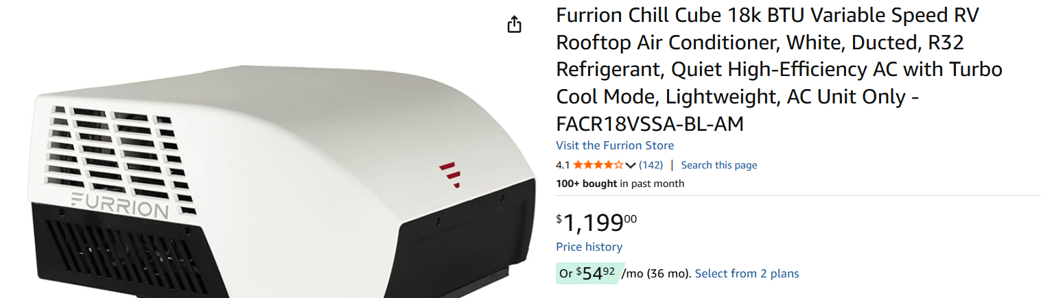 Furrion Chill Cube Amazon listing with product title and price section