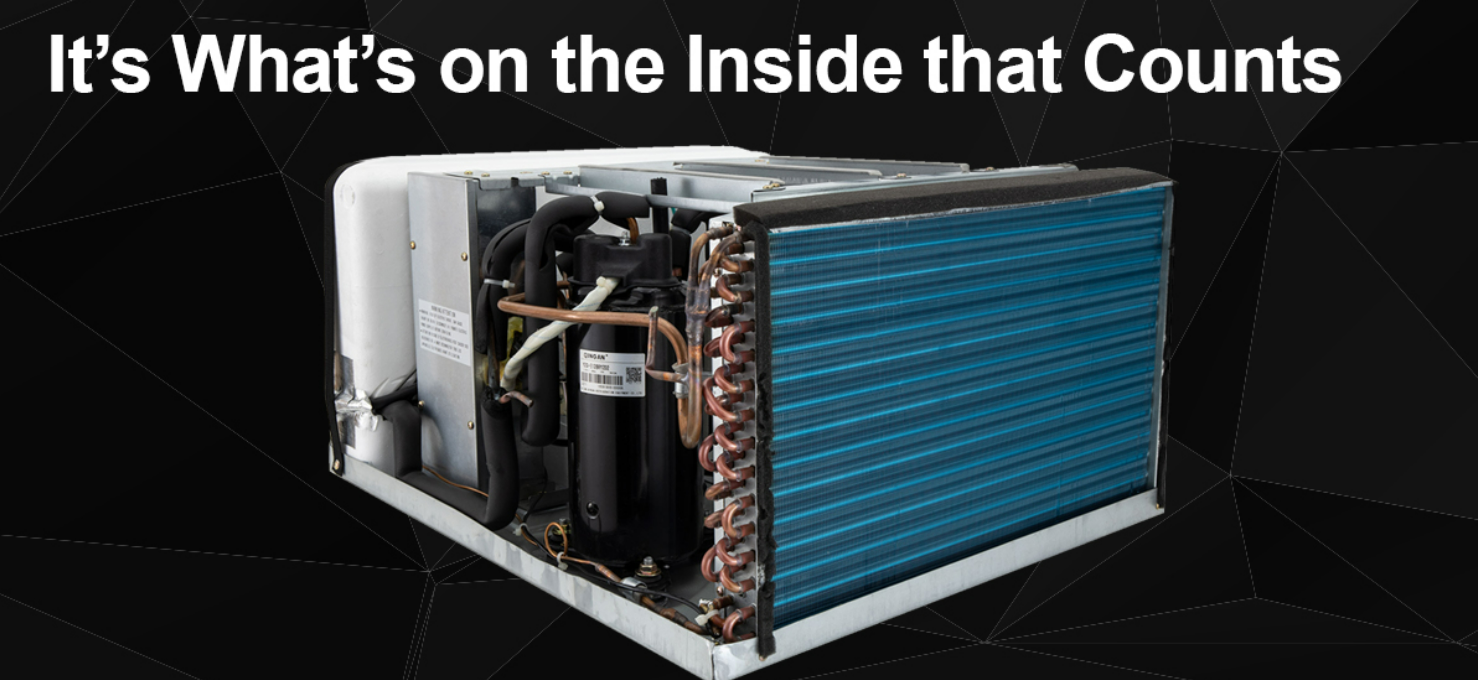 RecPro RV air conditioner internal components and coil view
