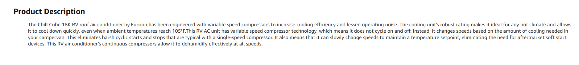 Furrion Chill Cube product description explaining variable speed cooling behavior